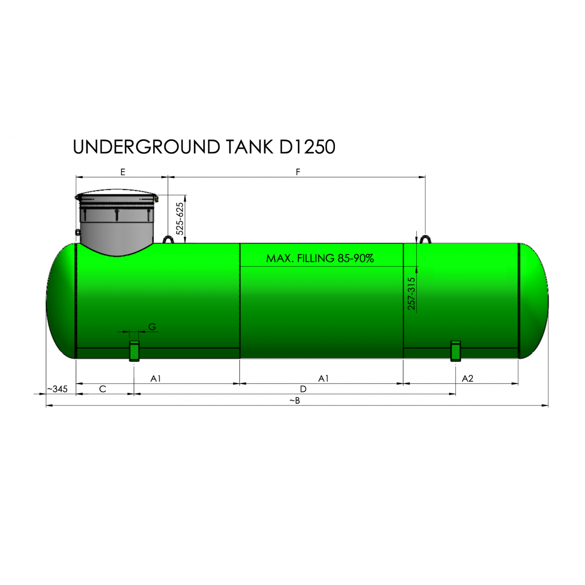 LPG talpykla suskistintų dujų laikymui požeminė Kadatec P125-1001-LAB-10-G 10 m3